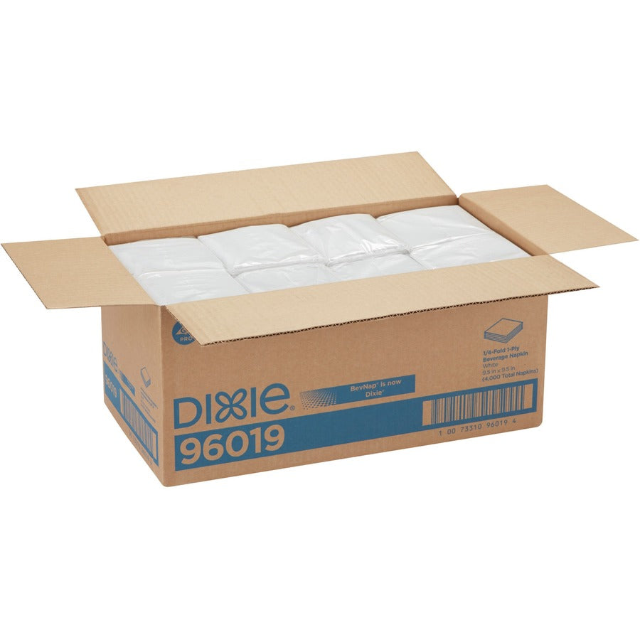 Dixie 1/4-Fold Beverage Napkin - 1 Ply - 9.50’’ Width x Length - White - Paper - 500/Pack - 8 / Carton - Napkins