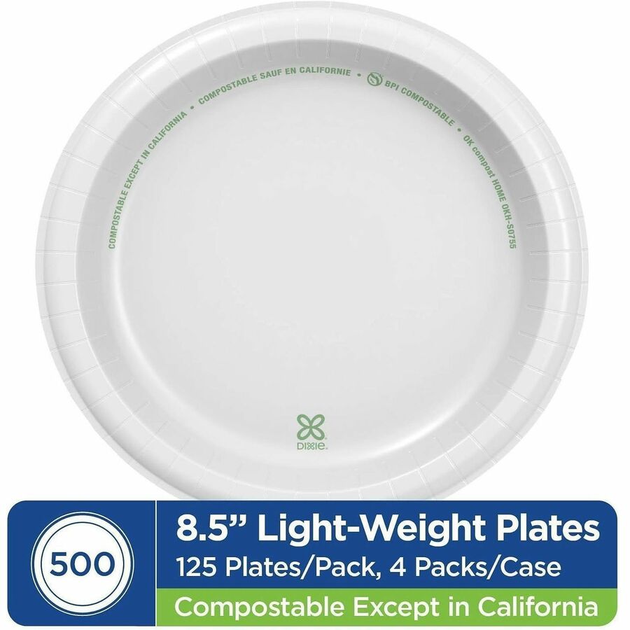Dixie Basic® 8-1/2’’ Lightweight Paper Plates by GP Pro - Microwave Safe - 8.5’’ Diameter - White - Body - 125 / Pack