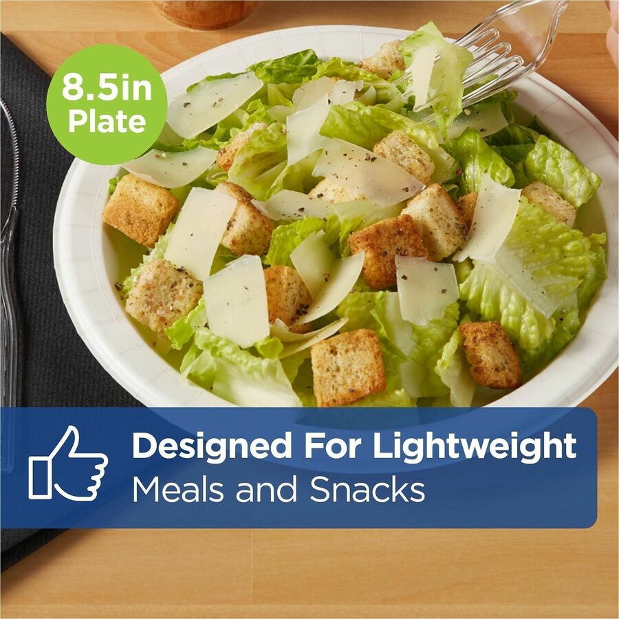 Dixie Basic® 8-1/2’’ Lightweight Paper Plates by GP Pro - Microwave Safe - 8.5’’ Diameter - White - Body - 125 / Pack