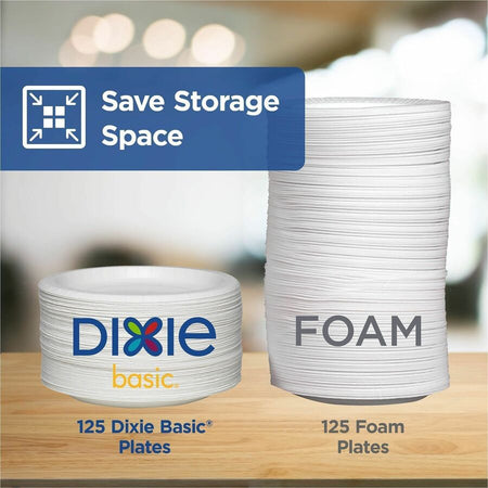Dixie Basic® 8-1/2’’ Lightweight Paper Plates by GP Pro - Microwave Safe - 8.5’’ Diameter - White - Body - 125 / Pack