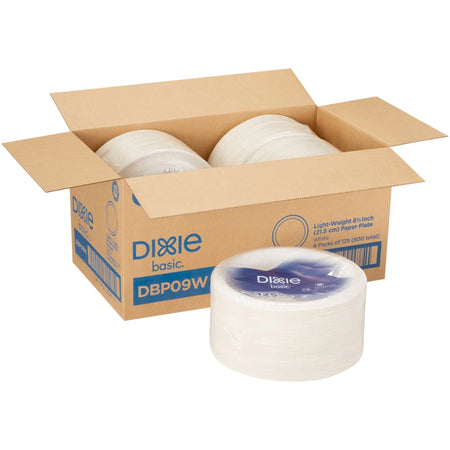 Dixie Basic® 8-1/2’’ Paper Plates - Microwave Safe - White - 125/Pack