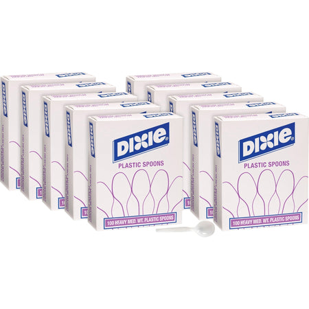 Dixie Heavy Medium-weight Disposable Soup Spoons Grab-N-Go by GP Pro - Spoon - 1000 x - White - 100/Box - Cutlery