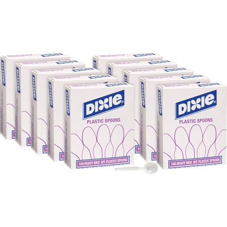 Dixie Heavy Medium-weight Disposable Soup Spoons Grab-N-Go by GP Pro - Spoon - 1000 x - White - 100/Box - Cutlery
