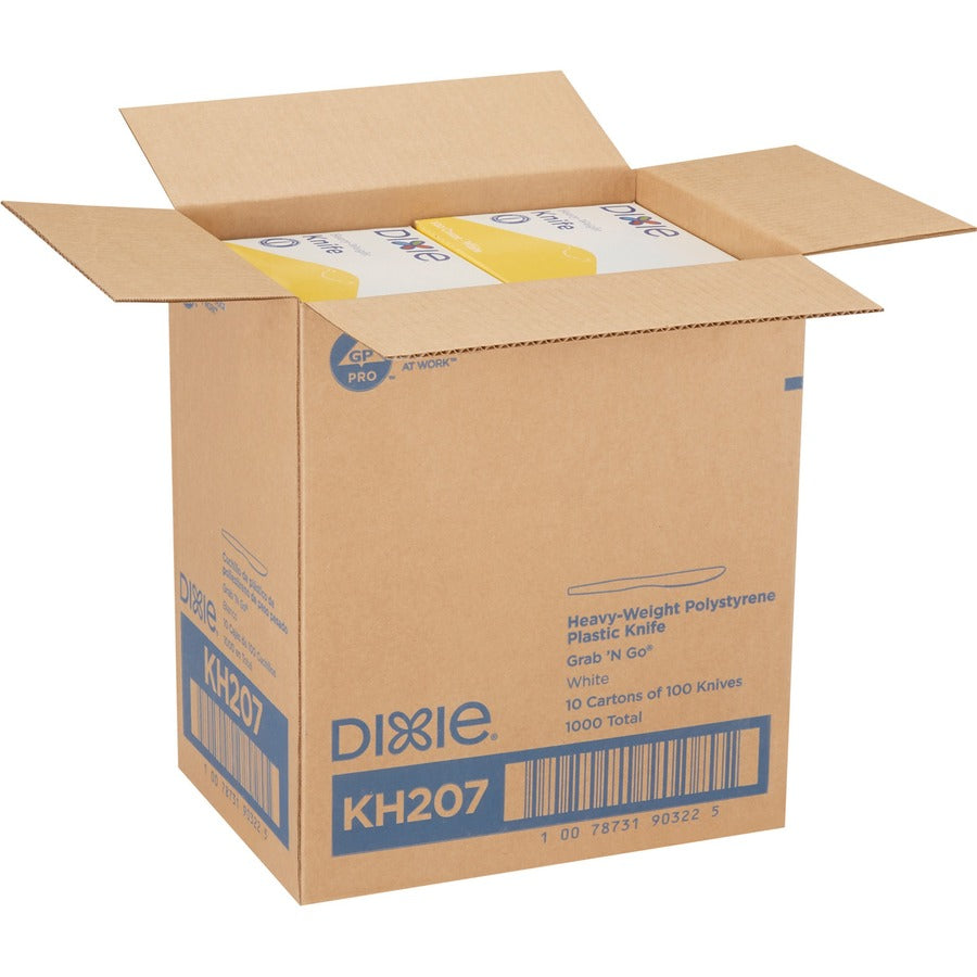 Dixie Heavyweight Disposable Knives Grab-N-Go by GP Pro - Knife - 100 x - White - Box - Cutlery
