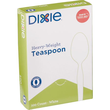 Dixie Heavyweight Disposable Teaspoons: Convenient Grab-N-Go Pack - 100 White Teaspoons - Cutlery