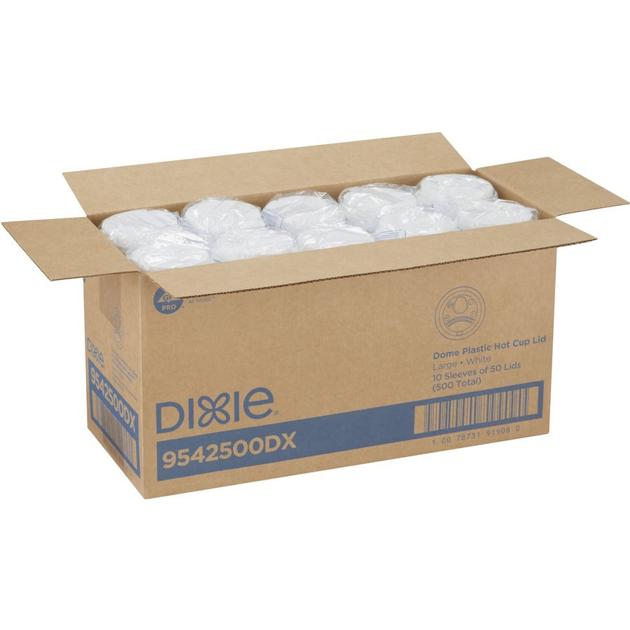 Dixie Large Hot Cup Lids by GP Pro - Dome - Plastic - White - 50 / Pack - Cups