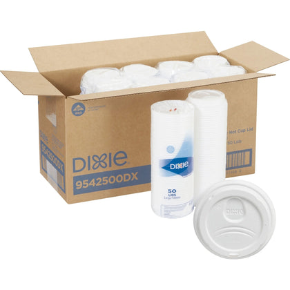 Dixie Large Hot Cup Lids: Dome Plastic White - 50/Pack - 10/Carton - Cups