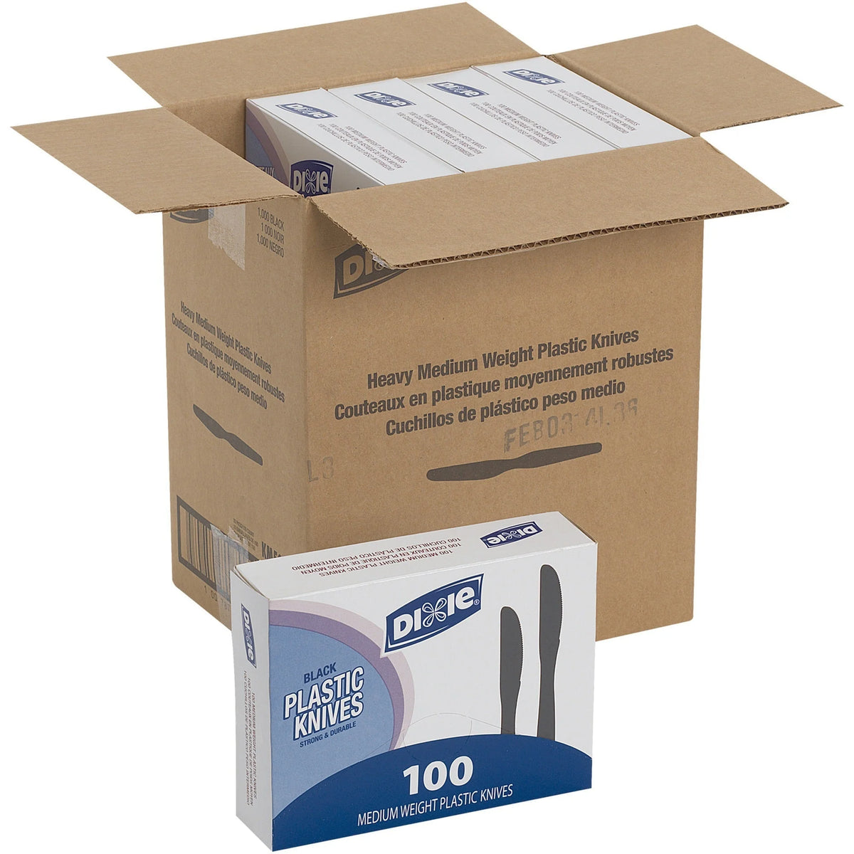 Dixie Medium-weight Disposable Knives Grab-N-Go by GP Pro - Knife - 1000 x - Black - 100/Box - 10 / Carton - Cutlery