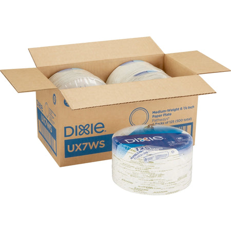 Dixie Pathways 7’’ Medium-weight Paper Plates by GP Pro - 6.9’’ Diameter - White - Body - 125 / Pack - 4 / Carton