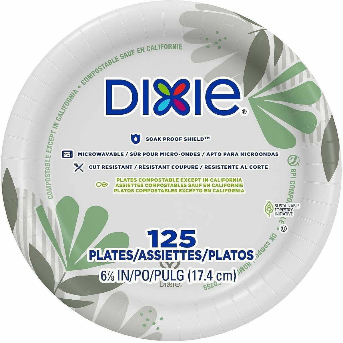 Dixie Pathways 7’’ Medium-weight Paper Plates by GP Pro - 6.9’’ Diameter - White - Body - 125 / Pack