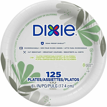Dixie Pathways 7’’ Medium-weight Paper Plates by GP Pro - 6.9’’ Diameter - White - Body - 125 / Pack
