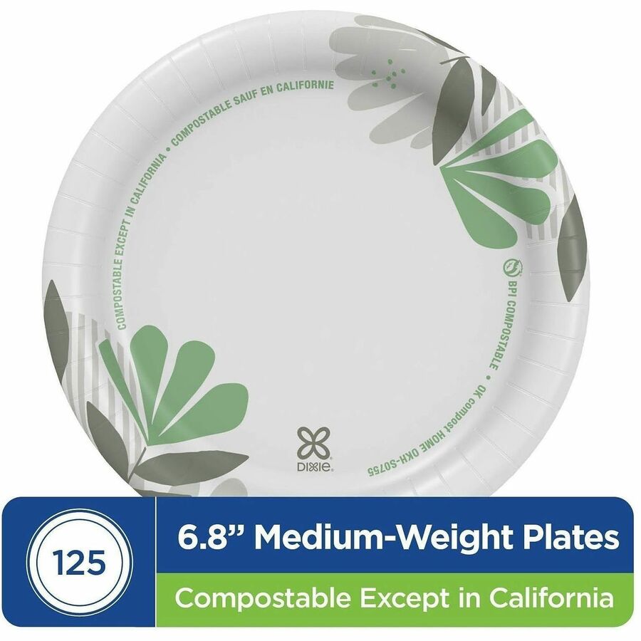 Dixie Pathways 7’’ Medium-weight Paper Plates by GP Pro - 6.9’’ Diameter - White - Body - 125 / Pack