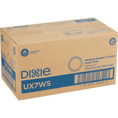 Dixie Pathways 7’’ Medium-weight Paper Plates by GP Pro - 6.9’’ Diameter - White - Body - 125 / Pack - 4 / Carton