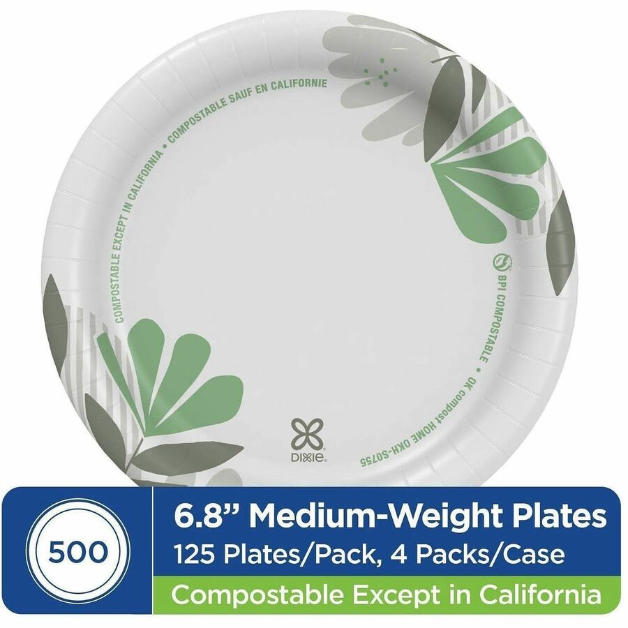 Dixie Pathways 7’’ Medium-weight Paper Plates by GP Pro - 6.9’’ Diameter - White - Body - 125 / Pack
