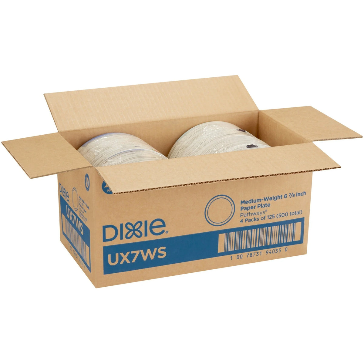 Dixie Pathways 7’’ Medium-weight Paper Plates by GP Pro - 6.9’’ Diameter - White - Body - 125 / Pack - 4 / Carton