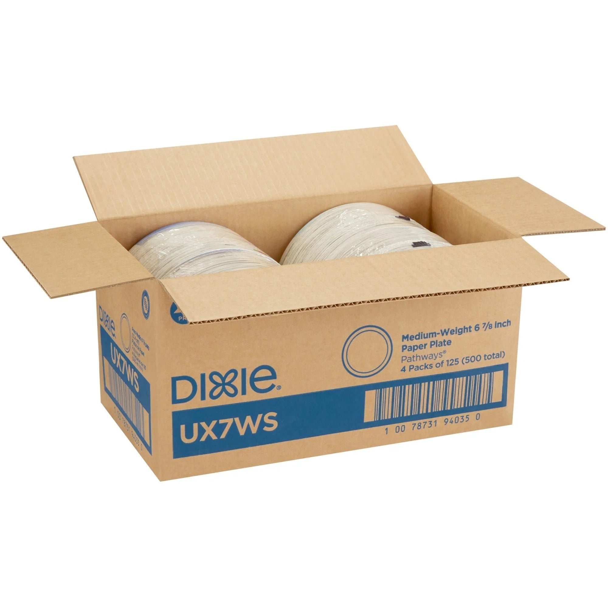 Dixie Pathways 7’’ Medium-weight Paper Plates by GP Pro - 6.9’’ Diameter - White - Body - 125 / Pack - 4 / Carton