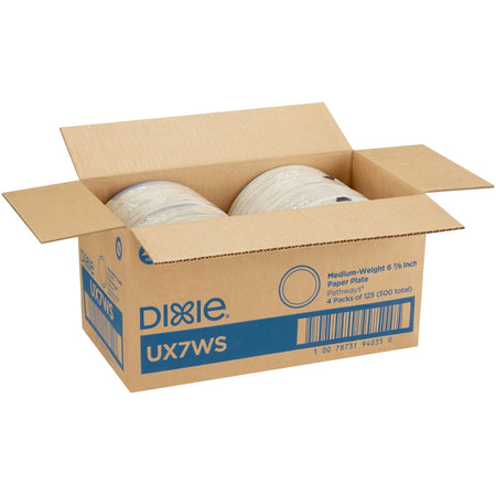 Dixie Pathways 7’’ Medium-weight Paper Plates by GP Pro - 6.9’’ Diameter - White - Body - 125 / Pack - 4 / Carton