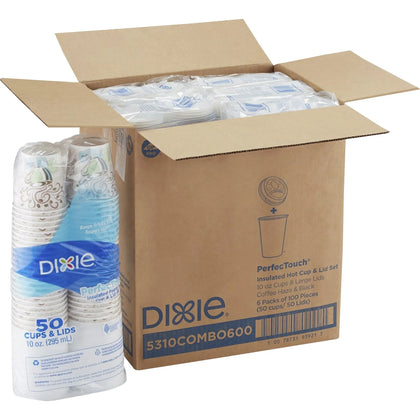 Dixie PerfecTouch 10 oz Coffee Cup & Lid Sets - White - 50/Pack - Cups