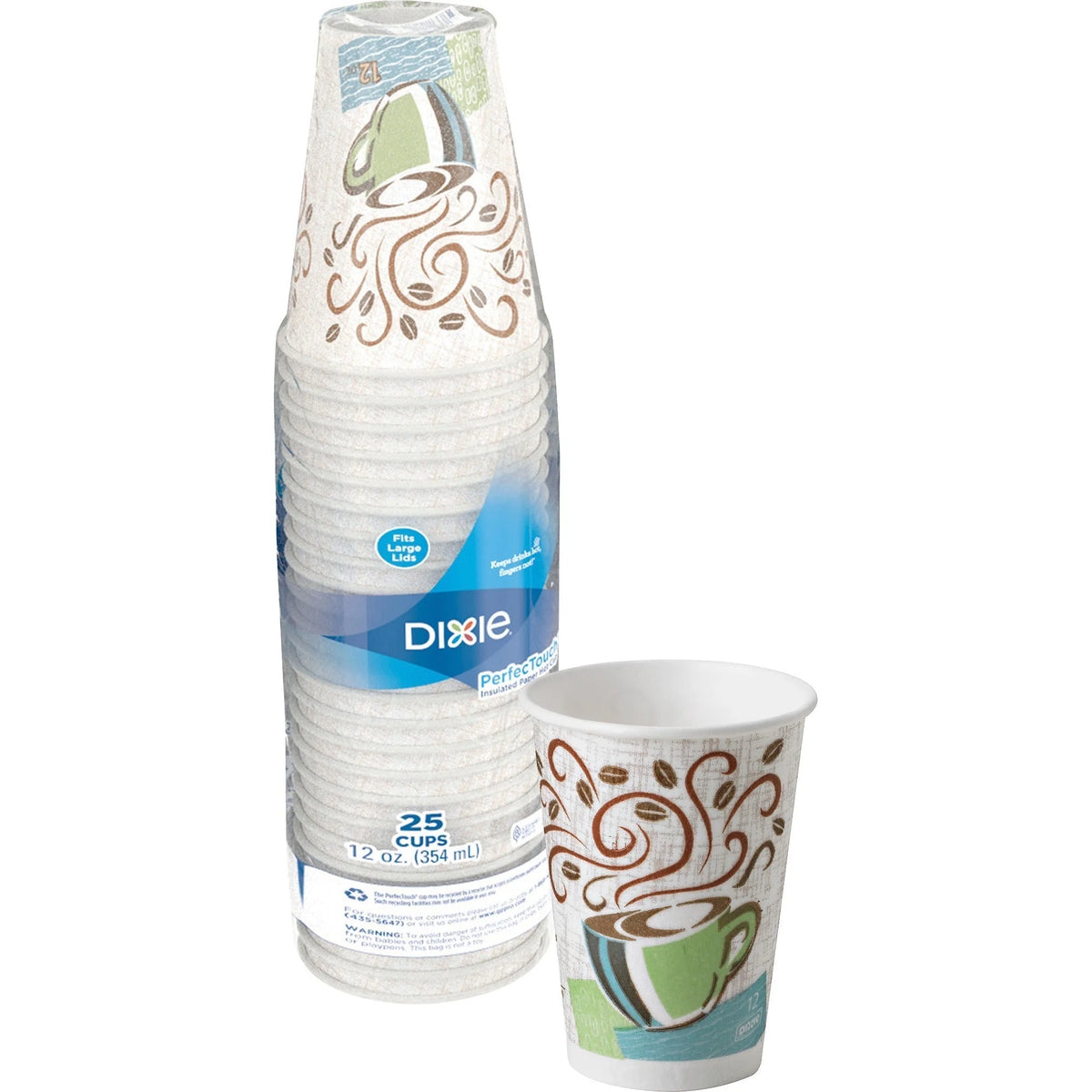 Dixie PerfecTouch 12 oz Coffee Cups - Insulated Paper Hot Drink Cones - 25/Pack