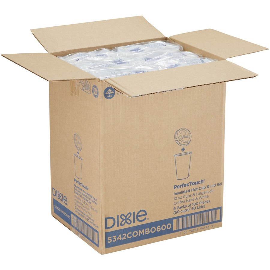 Dixie PerfecTouch 12 oz Hot Coffee Cup and Lid Sets by GP Pro - fl - White - Paper - Drink Beverage - Cups