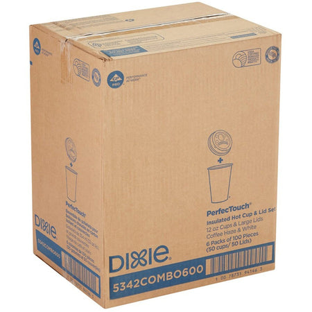 Dixie PerfecTouch 12 oz Hot Coffee Cup and Lid Sets by GP Pro - fl - White - Paper - Drink Beverage - 50 / Pack - Cups