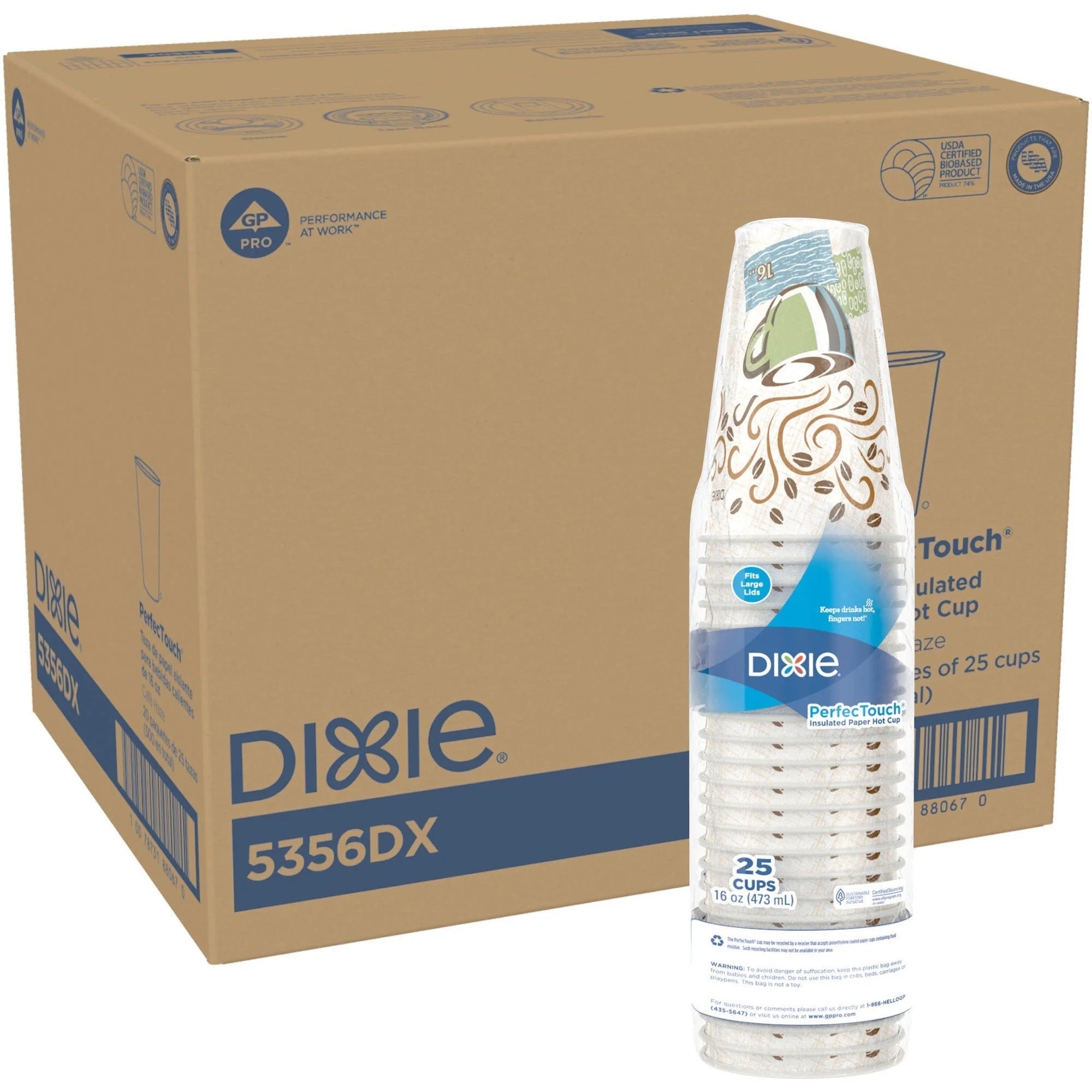 Dixie PerfecTouch 16 oz Coffee Cups: Insulated Paper Hot Drink Cups