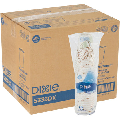 Dixie PerfecTouch 8 oz Hot Coffee Cups - Insulated Paper - 25/Pack