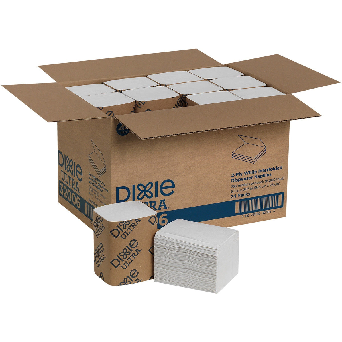 Dixie Ultra® Interfold Napkin Dispenser Refill - 2 Ply - Interfolded - White - 250/Pack - 24 / Carton - Napkins