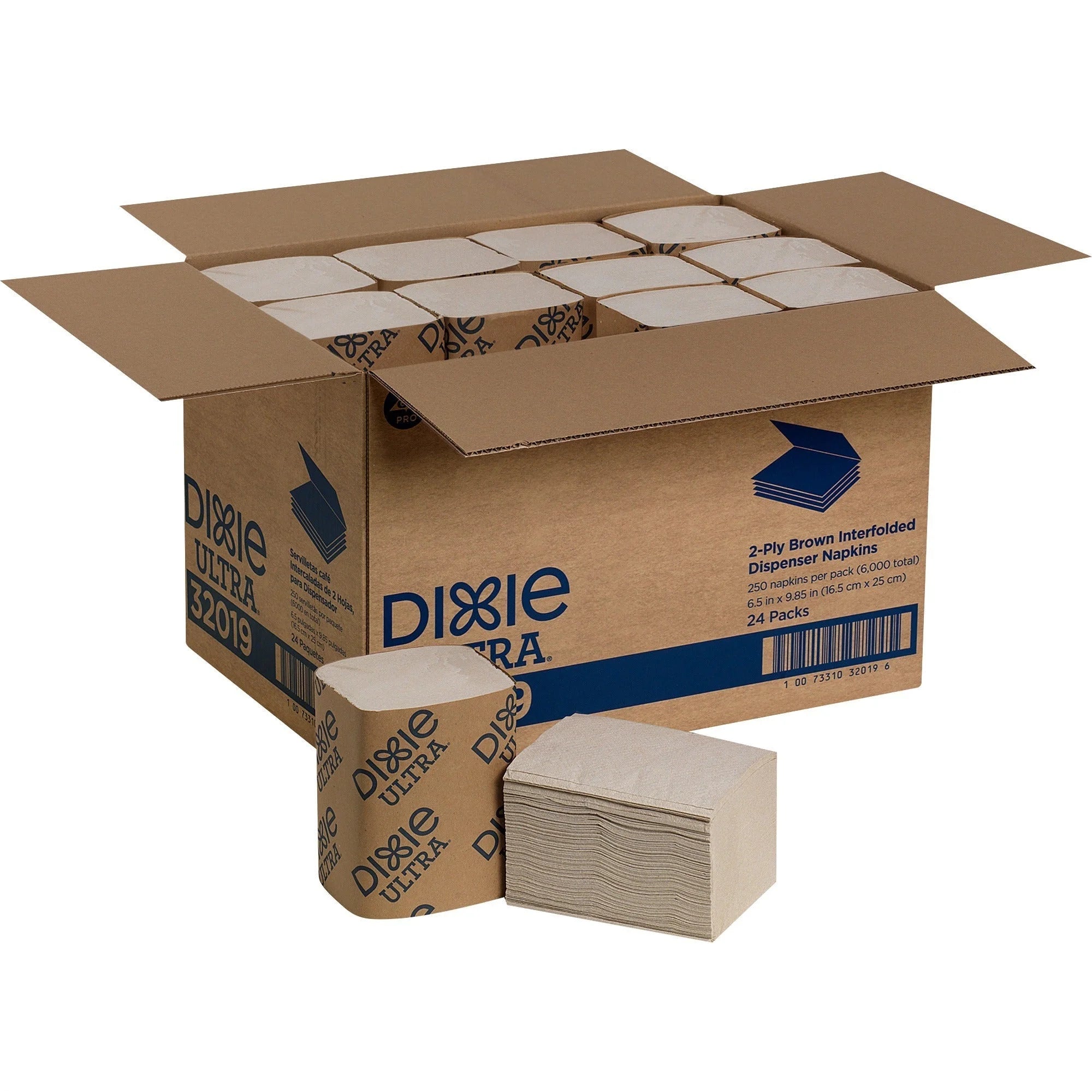 Dixie Ultra® Interfold Napkin Refill: 2-Ply Brown 6.50’’ x 9.85’’ - 250/Pack - Napkins
