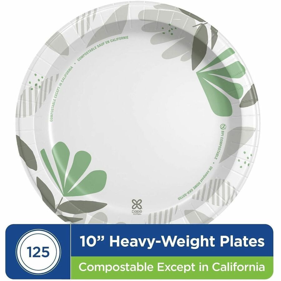 Dixie Ultra® Pathways 10-1/16’’ Heavyweight Paper Plates by GP Pro - Serving - Microwave Safe - 10.1’’ Diameter