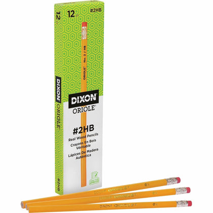 Dixon Black #2 Pencils - Yellow Wood Barrel - 1 Dozen