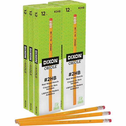 Dixon Black #2 Wood-Cased Pencils - Yellow Barrel - 1 Dozen - 6 Pack