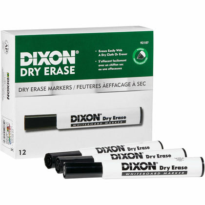 Dixon Dry Erase Markers: Broad Chisel Fine Point - Black Ink - 12/Box - Markers & Dry-Erase