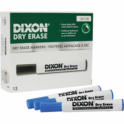 Dixon Dry Erase Markers: Broad Chisel Fine Point - Blue Ink - 12/Box - Markers & Dry-Erase
