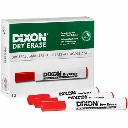 Dixon Dry Erase Markers: Broad Chisel Fine Point - Red Ink - 12/Box - Markers & Dry-Erase