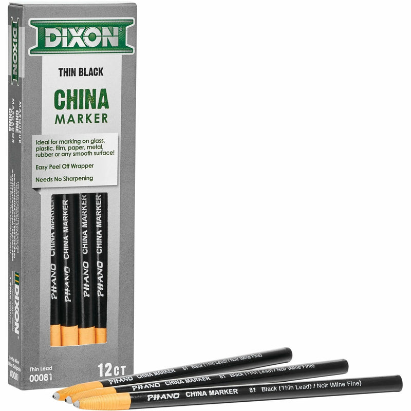 Dixon Industrial Phano China Markers - Black Lead - 1 Dozen
