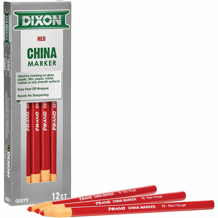 Dixon Industrial Phano Red China Markers - Non-Toxic Lead - 12 Pack