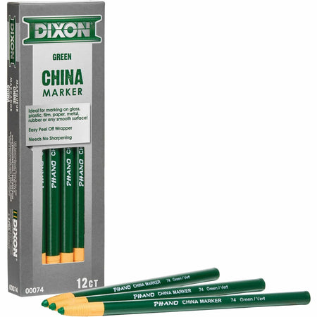 Dixon Phano Green Lead China Markers - Non-Toxic - Pack of 12