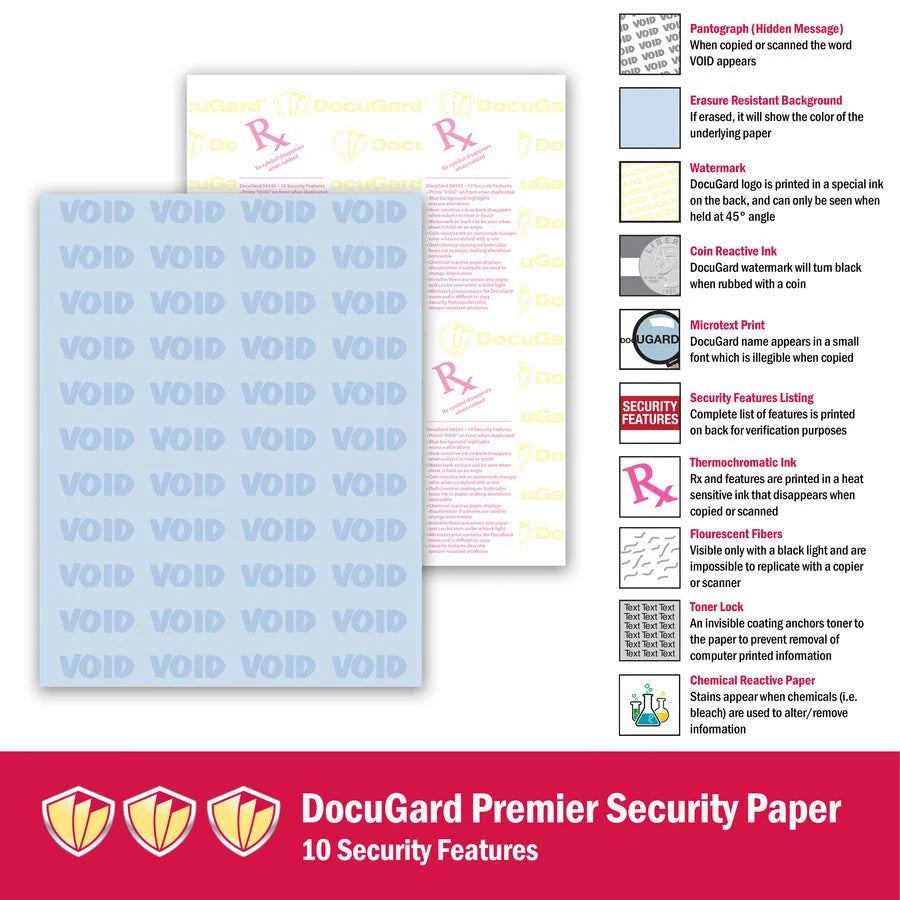 DocuGard Premier Medical Security Paper: Tamper-Resistant Watermarked CMS Approved - Blue 500 Sheets - Paper