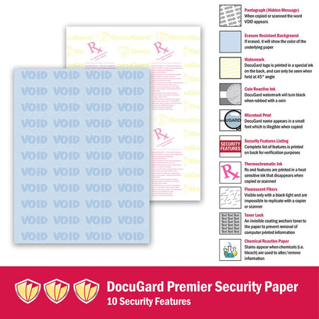 DocuGard Premier Medical Security Paper: Tamper-Resistant Watermarked CMS Approved - Blue 500 Sheets - Paper
