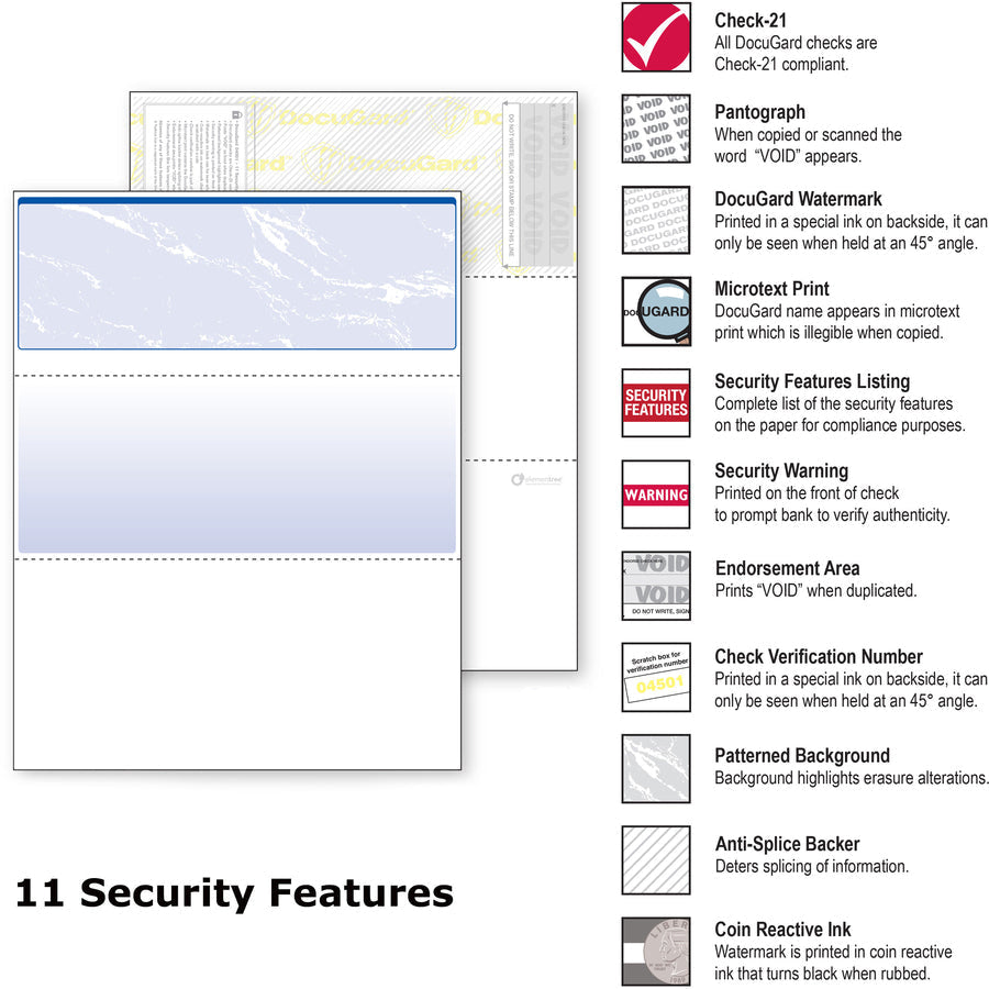 DocuGard Security Business Checks - Letter - 8 1/2’’ x 11’’ - 24 lb Basis Weight - Smooth - Erasure Protection