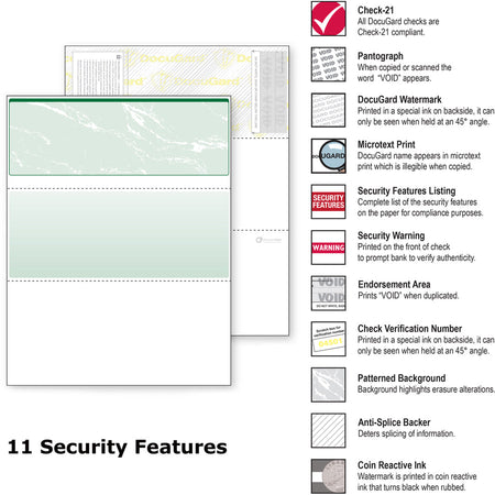 DocuGard Security Business Checks - Letter - 8 1/2’’ x 11’’ - 24 lb Basis Weight - Erasure Protection Watermarked