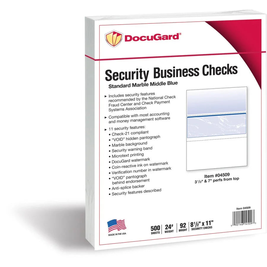 DocuGard Security Business Checks: Marble Blue - 24 lb - Watermarked & Secure - Specialty Paper