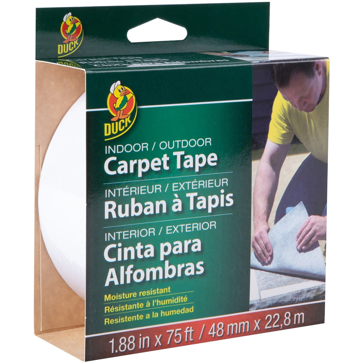 Duck Brand Indoor/Outdoor Carpet Tape - 25 yd Length x 1.88’’ Width - White - 1 Roll - General Purpose/Office