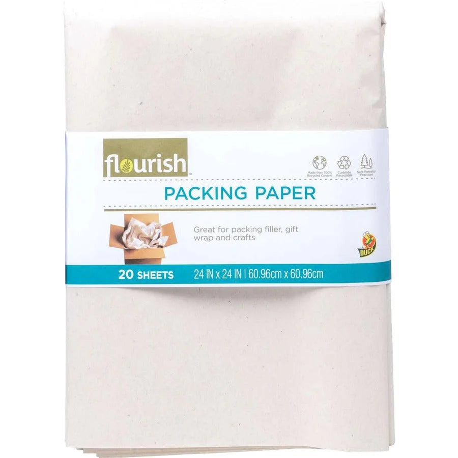 Duck Brand Flourish Recycled Packing Paper - Eco-Friendly Brown - 24’’ x - 6 Pack - Supplies