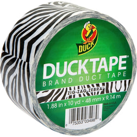 Duck Brand Printed Design Color Duct Tape - 10 yd Length x 1.88’’ Width - Zebra - For Repairing Coding - 1 Roll