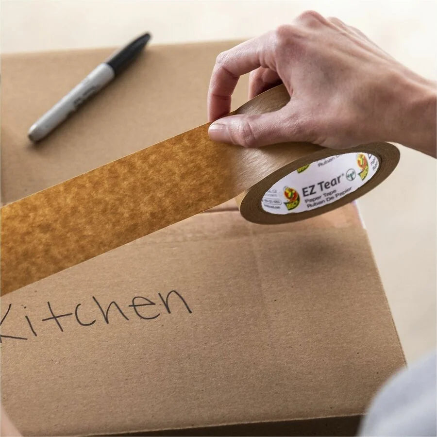 Duck EZ Tear Paper Tape: 25 yd x 1.88’’ Kraft - Rubber Adhesive - Packaging Labeling - Packing Tape & Dispensers