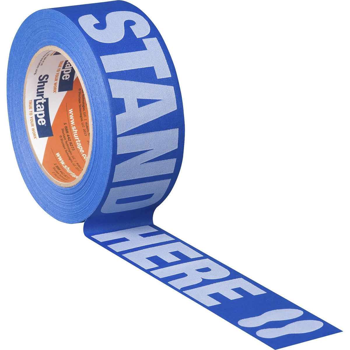 Duck Floor Marking Tape: STAND HERE - 60 yd x 1.88’’ - Blue - 1 Roll - Safety Tape