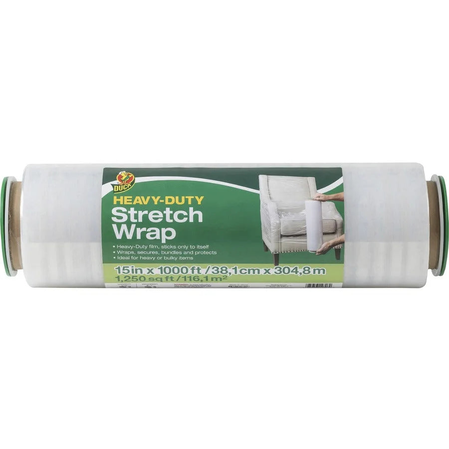 Duck Heavy-duty Stretch Wrap: 15’’ x 1000 ft - Heavy Duty Self-stick - Clear - Wrap & Dispensers