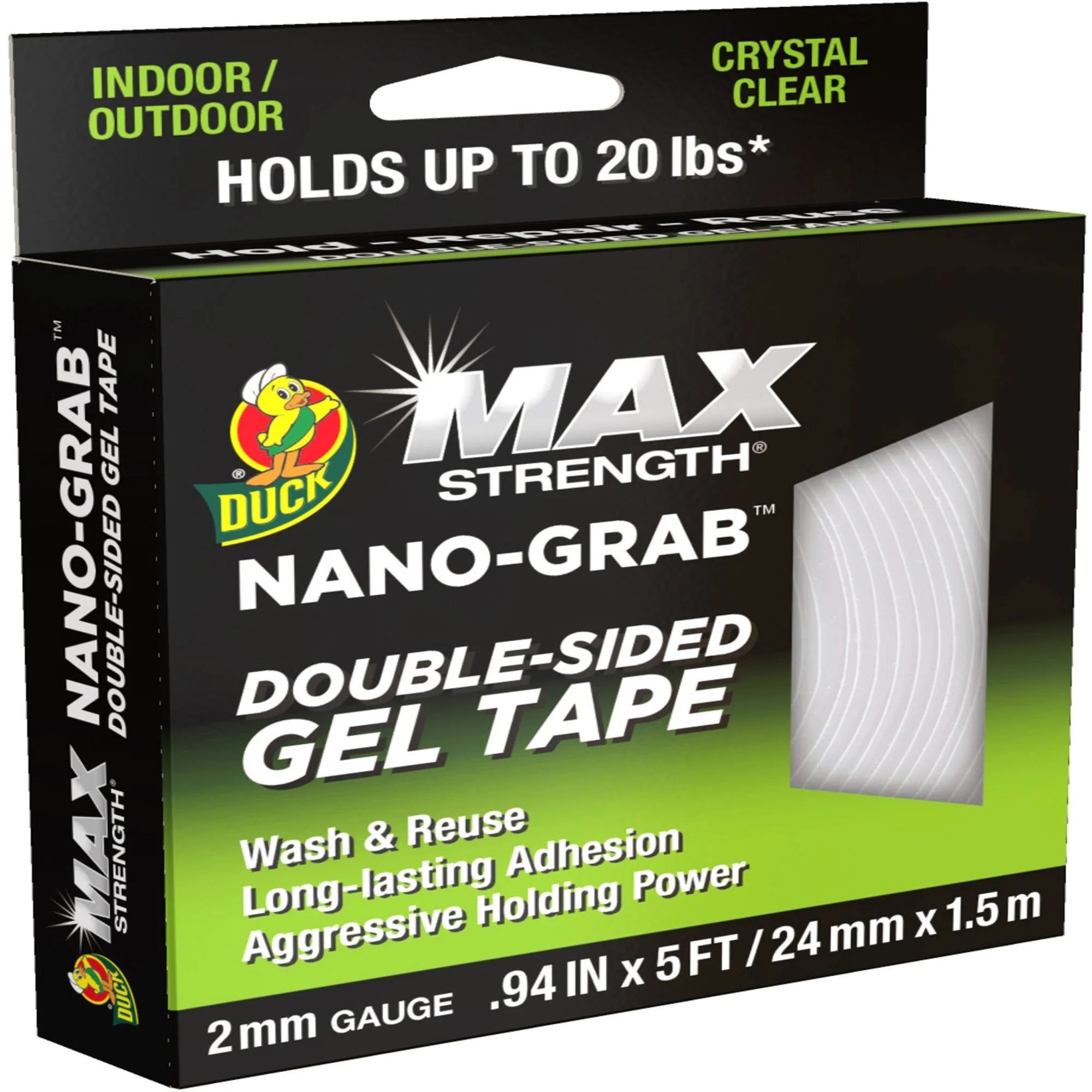 Duck Max Strength Double-Sided Gel Tape - Clear - 5 ft x 0.94’’ - Strong Adhesive